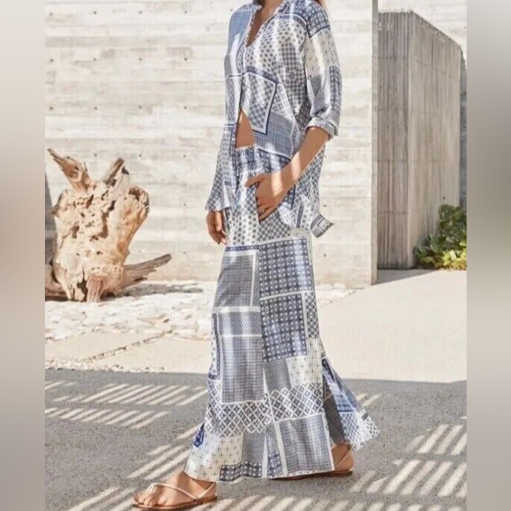 Johnny Was Rinit Pant Smocked Waist PullOn Flared Leg Silk